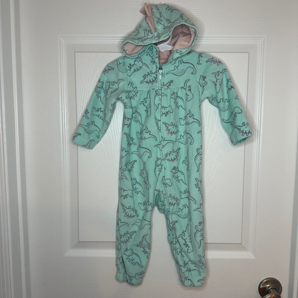 Just One You made by Carters Fleece Hooded Dinosaur Zipper Onesie Size 12m